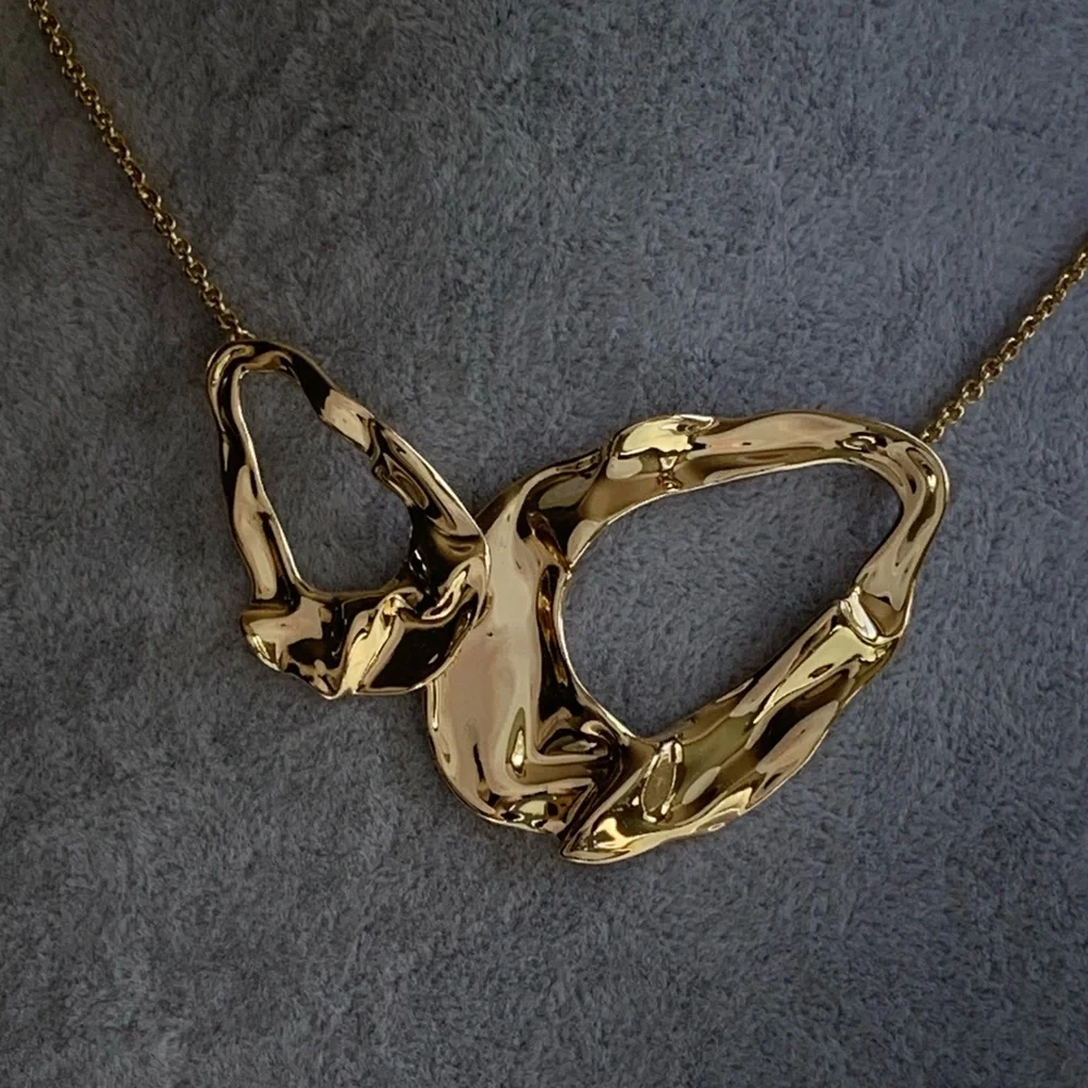 ALEXIS BITTAR • Retro Gold Collection Molten Liquid Crumpled Link Necklace